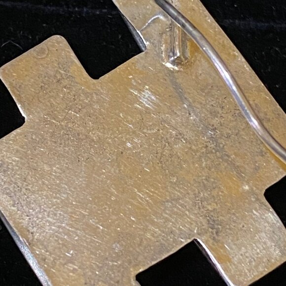 1.5" x 1" Vintage Sterling Silver 925 Mexican Offset Pierced Ear Earrings - Picture 6 of 6